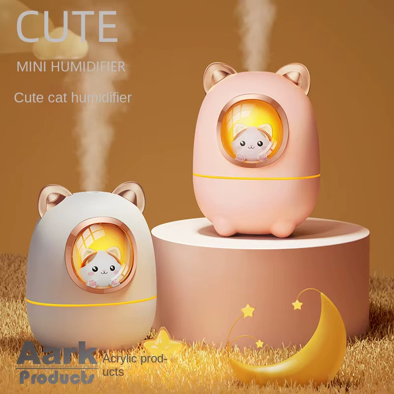 Cartoon Kitty Air Humidifier Diffuser Aroma Essential Oil Perfume with Night Light Room Plant Bedroom Cute Silent USB Power