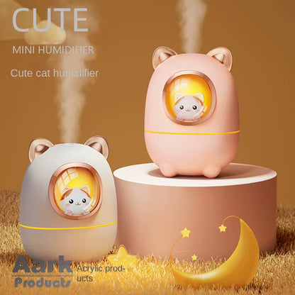Cartoon Kitty Air Humidifier Diffuser Aroma Essential Oil Perfume with Night Light Room Plant Bedroom Cute Silent USB Power