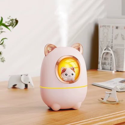 Cartoon Kitty Air Humidifier Diffuser Aroma Essential Oil Perfume with Night Light Room Plant Bedroom Cute Silent USB Power